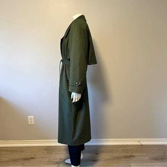 Vintage Persian preppy forest green trench coat 100% virgin wool size large - Picture 3 of 9